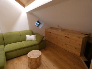 圣维吉利奥Casa Gogn的客厅配有绿色沙发和木柜