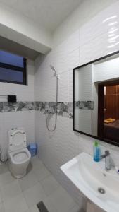 亚的斯亚贝巴G&19 Apartment的一间带卫生间、水槽和镜子的浴室