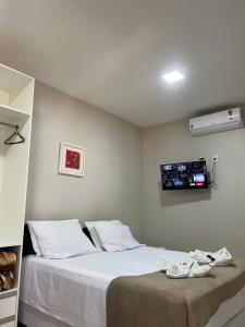 博尼图Pousada Papaya - Bonito的卧室配有一张床,墙上配有电视。