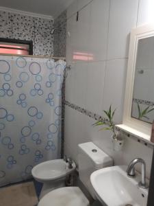 伊瓜苏港La casa de Tilili的浴室配有卫生间、盥洗盆和淋浴。