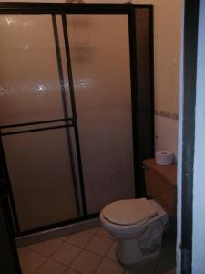 拉多拉达Casa de relajación low cost的一间带卫生间和玻璃淋浴间的浴室