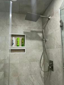 纽瓦克Dayton Dream的带淋浴的浴室和玻璃门
