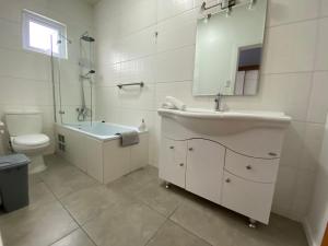 纳塔列斯港Casa Patagonia的一间带水槽、卫生间和镜子的浴室