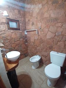 圣伊格纳西奥Cabañas Misioneras的石质浴室设有卫生间和水槽