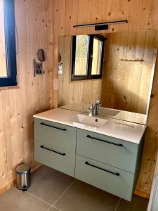 雷日卡普费雷La cabane 56 - calme - cosy - nature - sans vis-à-vis的浴室设有白色水槽和镜子