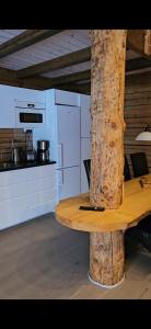 HammarstrandAmmeråns Fiskecamp的带厨房的客房内的木桌