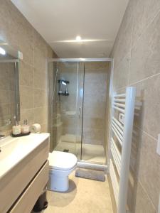 卡西斯L'Ipanema - Standing T2 + Balcon的带淋浴、卫生间和盥洗盆的浴室