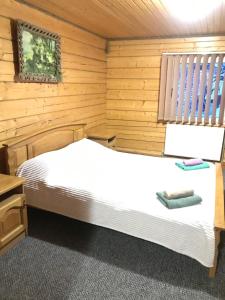 亚布卢尼齐亚Trembita的小木屋内一间卧室,配有一张床