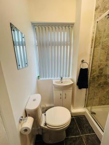 特伦特河畔斯托克Luxury Double & Single Rooms with En-suite Private bathroom in City Centre Stoke on Trent的一间带卫生间和淋浴的小浴室
