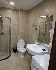 巴库里阿尼Crystal Residence Apartment 224的浴室配有卫生间、盥洗盆和淋浴。