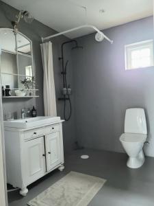 斯塔德Mysigt hus i liten by nära havet的浴室配有白色水槽和卫生间。
