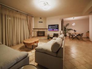 埃拉蒂特里卡隆Elati Leisure Suites & Apartments的客厅配有沙发和桌子