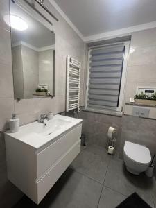 因斯科Apartamenty Na wzgórzu的浴室配有白色水槽和卫生间。