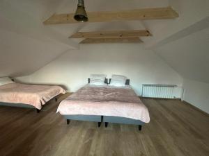 克拉科夫Jaga House in Krakow free parking的铺有木地板的客房内的两张床