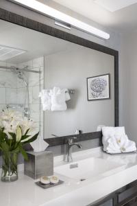 圣路易斯七阁楼旅馆的一间带水槽和镜子的浴室