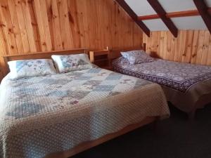 富伊港Hostal Tintica Buey Puerto Fuy的小木屋内一间卧室,配有两张床