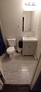 纽瓦克Willoughby的一间带卫生间、水槽和镜子的浴室