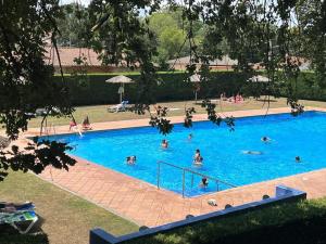 卡尔德斯德马拉维亚Casa Caldes de Malavella, 3 dormitorios, 6 personas - ES-209-74的一群人在大型游泳池游泳