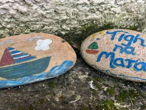 赫姆斯代尔Tigh Na Mara的两块岩石,上面有一艘船的画