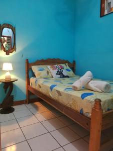 南圣胡安Hostel Rossy的蓝色客房中一间带床的卧室
