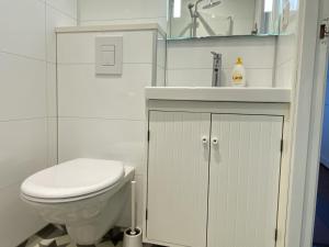 鲁森达尔Rosendal Hyttetun的白色的浴室设有卫生间和水槽。