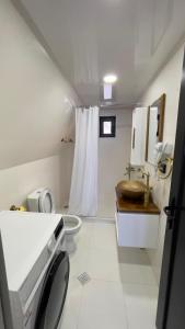 卡兹贝吉view的白色的浴室设有卫生间和水槽。