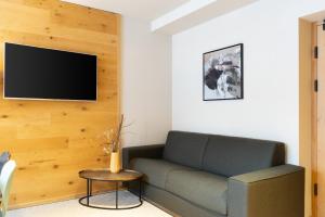 施勒肯Heimat 1495m Appartement TYP 4的客厅配有沙发和墙上的电视