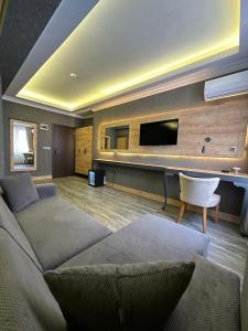 阿马西亚Hisarhan Otel的带沙发和平面电视的客厅