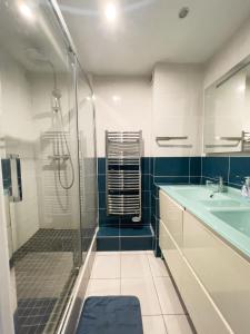 圣格拉蒂安Superbe appartement en centre-ville, 20min de Paris, 5 min d'Enghien的带淋浴和盥洗盆的浴室