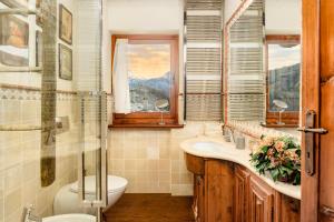 巴多尼奇亚5 min Piste Sci, Garage - Ski House Prerichard的一间带水槽和卫生间的浴室以及窗户。