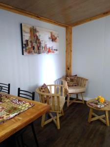 圣卡洛斯-德巴里洛切Tiny House Melgarejo的客厅配有木桌和椅子