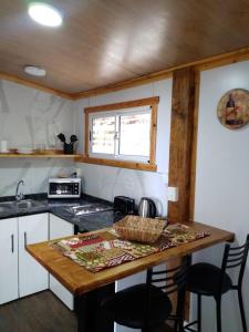 圣卡洛斯-德巴里洛切Tiny House Melgarejo的厨房配有桌椅和台面