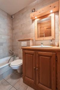 莫尔济讷Beautiful 2 bed Chalet Morzine的一间带卫生间、水槽和镜子的浴室