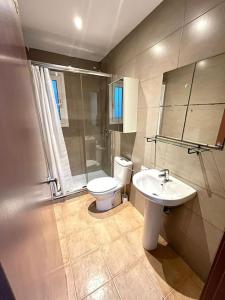 巴塞罗那Large Apartment in el Raval的一间带卫生间和水槽的浴室