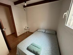 巴塞罗那Large Apartment in el Raval的一间小卧室,配有床和窗户