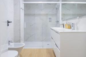 马拉加Nosquera FreshApartaments by Bossh! Apartaments的带淋浴、卫生间和盥洗盆的浴室