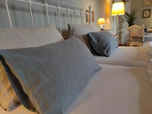 NeuhausenGartenzimmer im Schloss Neuhausen的一间卧室配有两张床和两个枕头