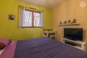 BassensA l'oree des monts的一间卧室配有一张床和一台平面电视