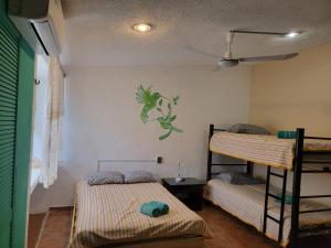 坎昆Xungla Cancún的客房设有两张双层床和天花板。