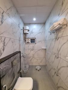 乌代浦Green Villa的一间带卫生间和大理石墙的浴室