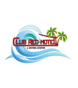达哈布Club Red Dahab Motel的冲浪中心标志,海浪和棕榈树