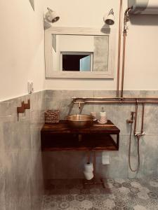 Borzęcin DużyCottage Studio的一间带水槽和镜子的浴室
