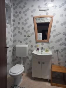 MinişLA Amadeus & Monica的一间带卫生间、水槽和镜子的浴室