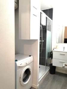 波城A Deux Pas des Halles - Hypercentre - Idéal Couple的一间带洗衣机和水槽的浴室