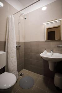布达佩斯East Station Comfort Plus的一间带卫生间和水槽的浴室