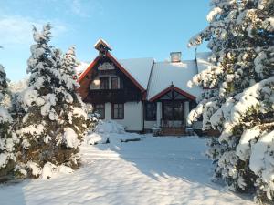 斯塔勒亚布伦基潘杰娜特维凯农家乐的雪中的房子,有雪覆盖的树木