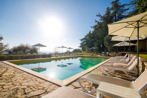 卡斯特利纳-因基安蒂Villa Godenano - Country Chianti Villa的一个带躺椅和遮阳伞的游泳池