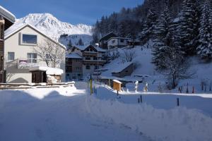 安德马特UnderDach的一座有房子和山的雪覆盖的村庄