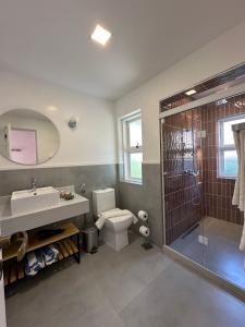 布希奥斯科萨里欧布吉雅思旅馆的浴室配有卫生间、盥洗盆和淋浴。