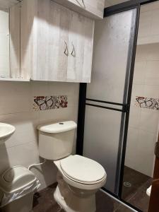 贝约Amplio apartamento en Niquia的一间带卫生间和淋浴的浴室